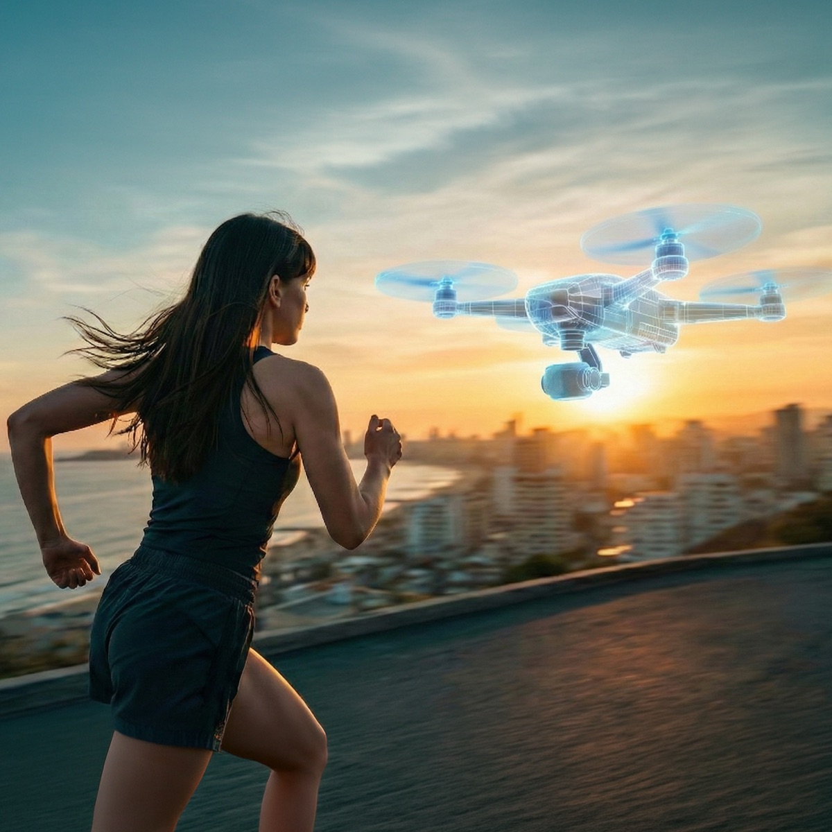 Virtual drone follow-cam while running